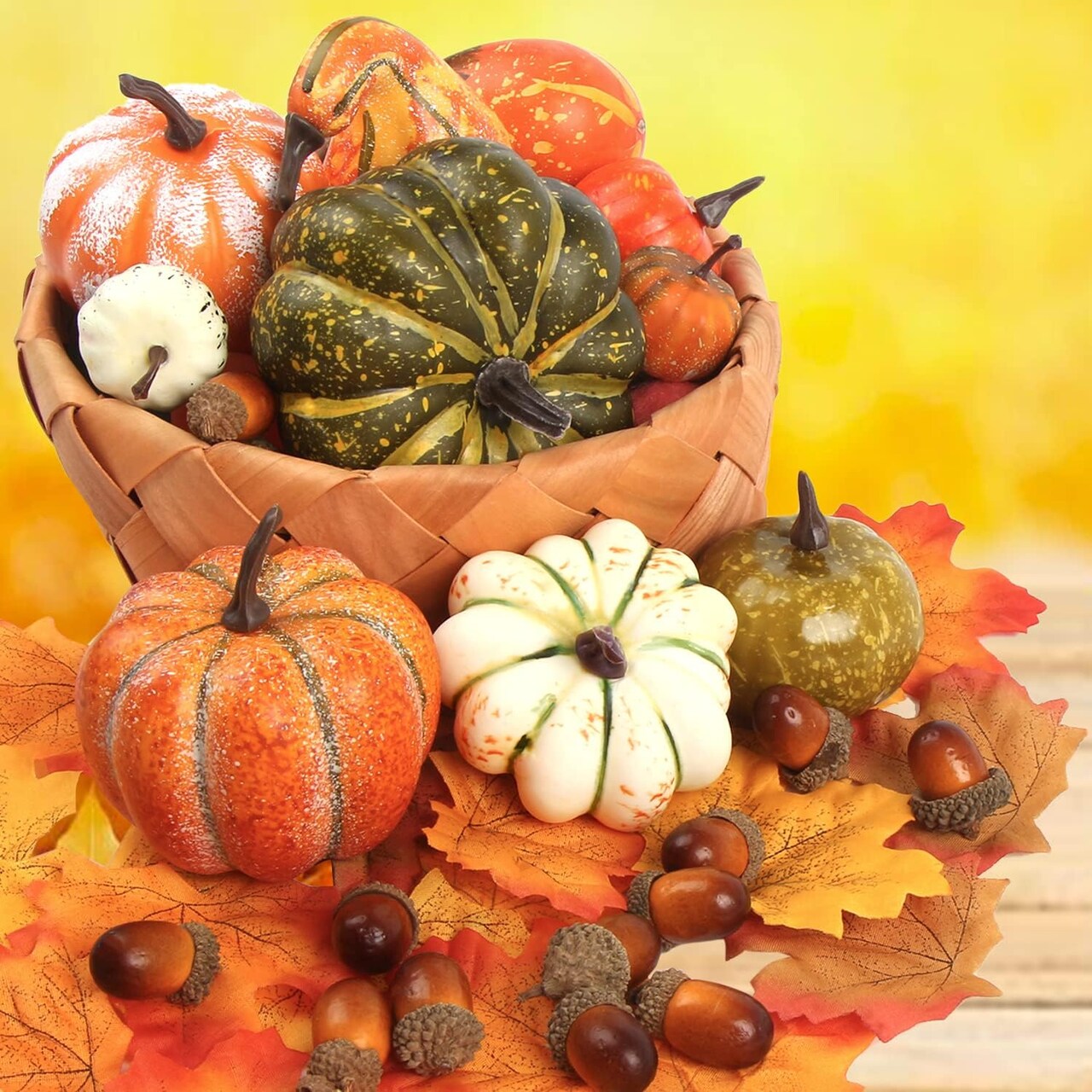 Lifelike Faux Pumpkin Gourds Acorn Maple Leaves for Halloween Fall Thanksgiving Party Table Decoration Supply
